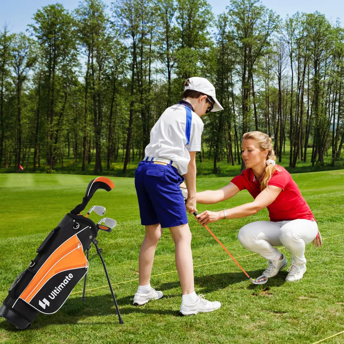 Kinder Komplettes Golf-Schlägerset Rechtshänder Golfset für Kinder von 8-10 Jahren Orange