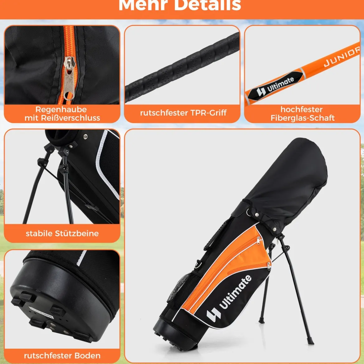 Kinder Komplettes Golf-Schlägerset Rechtshänder Golfset für Kinder von 8-10 Jahren Orange