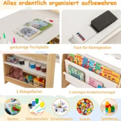 Kinderkunsttisch und Stuhl-Set multifunktionaler Kindertisch mit Staffelei & Stuhl Whiteboard & Kreidetafel Natur