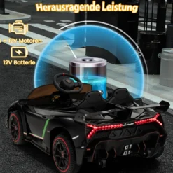 Kinder Lamborghini Elektroauto mit Fernbedienung & LED Scheinwerfer & Hupe & Musik Kinderfahrzeug
