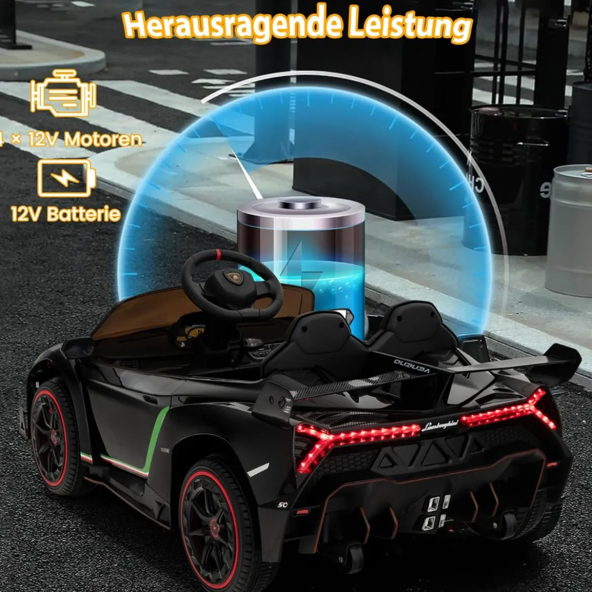 Kinder Lamborghini Elektroauto mit Fernbedienung & LED Scheinwerfer & Hupe & Musik Kinderfahrzeug