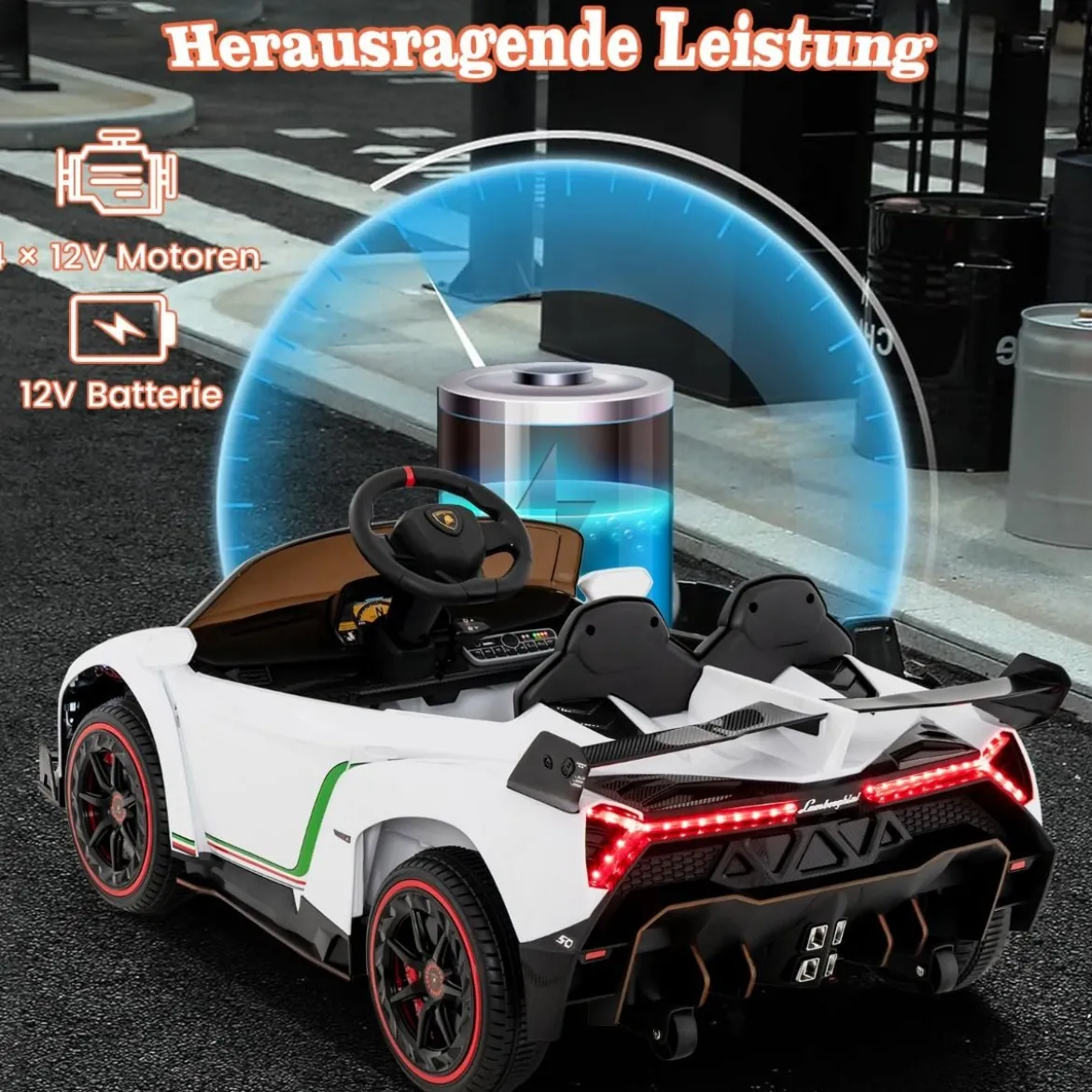 Kinder Lamborghini Elektroauto mit Fernbedienung & LED Scheinwerfer & Hupe & Musik Kinderfahrzeug