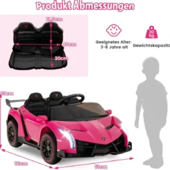 Kinder Lamborghini Elektroauto mit Fernbedienung & LED Scheinwerfer & Hupe & Musik Kinderfahrzeug