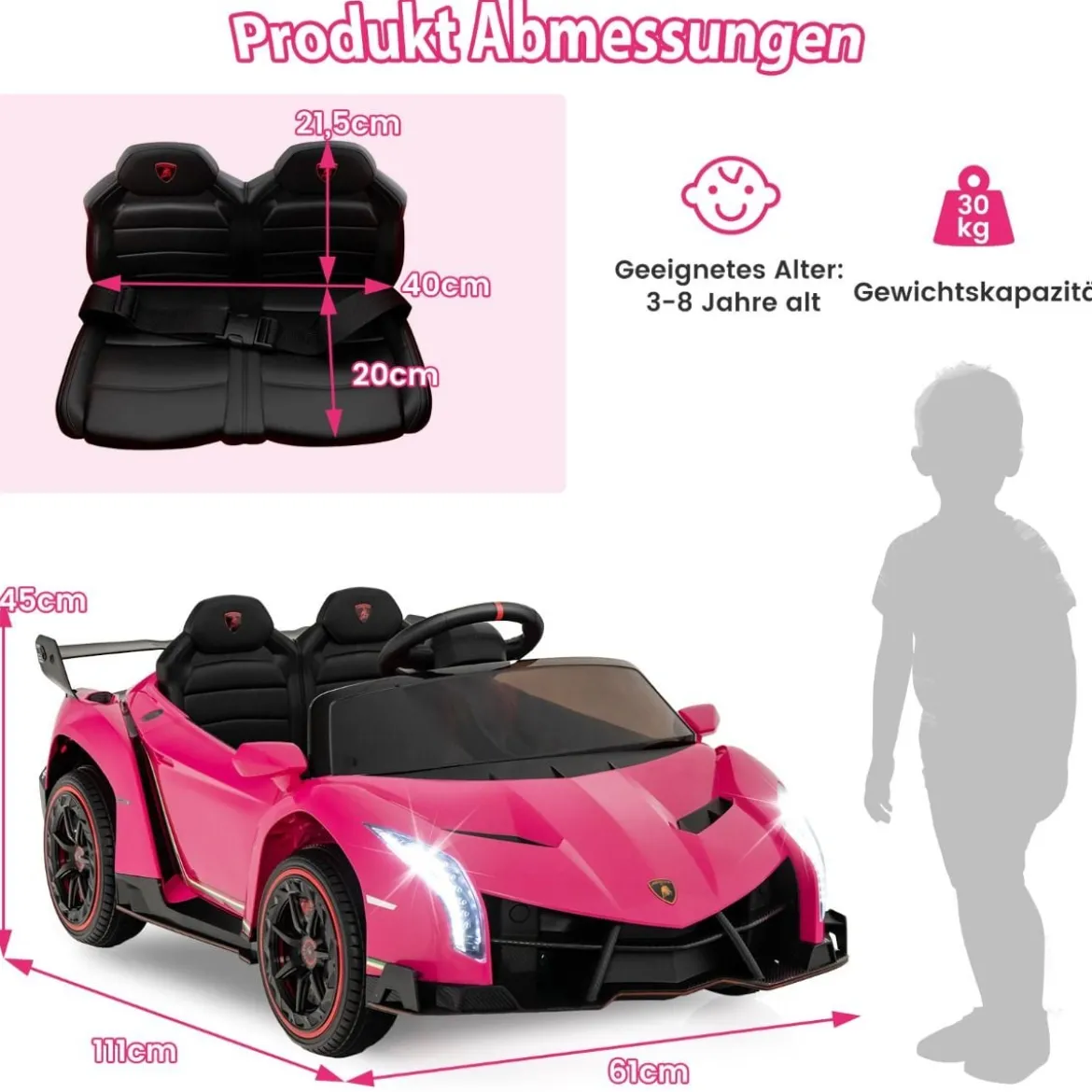 Kinder Lamborghini Elektroauto mit Fernbedienung & LED Scheinwerfer & Hupe & Musik Kinderfahrzeug