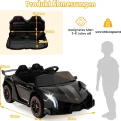 Kinder Lamborghini Elektroauto mit Fernbedienung & LED Scheinwerfer & Hupe & Musik Kinderfahrzeug