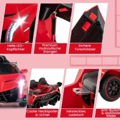 Kinder Lamborghini Elektroauto mit Fernbedienung & LED Scheinwerfer & Hupe & Musik Kinderfahrzeug