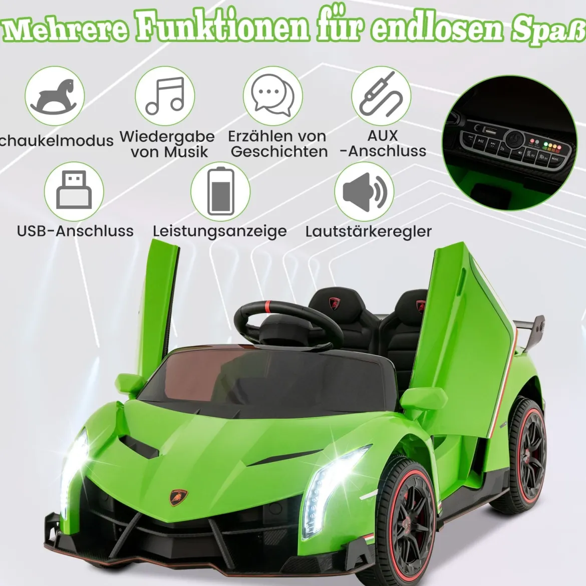Kinder Lamborghini Elektroauto mit Fernbedienung & LED Scheinwerfer & Hupe & Musik Kinderfahrzeug
