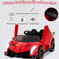 Kinder Lamborghini Elektroauto mit Fernbedienung & LED Scheinwerfer & Hupe & Musik Kinderfahrzeug