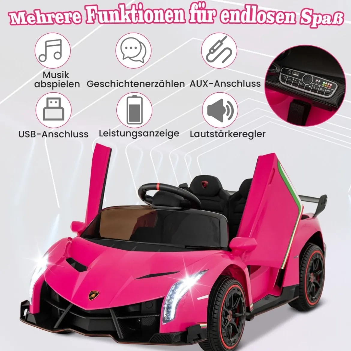 Kinder Lamborghini Elektroauto mit Fernbedienung & LED Scheinwerfer & Hupe & Musik Kinderfahrzeug