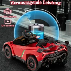 Kinder Lamborghini Elektroauto mit Fernbedienung & LED Scheinwerfer & Hupe & Musik Kinderfahrzeug