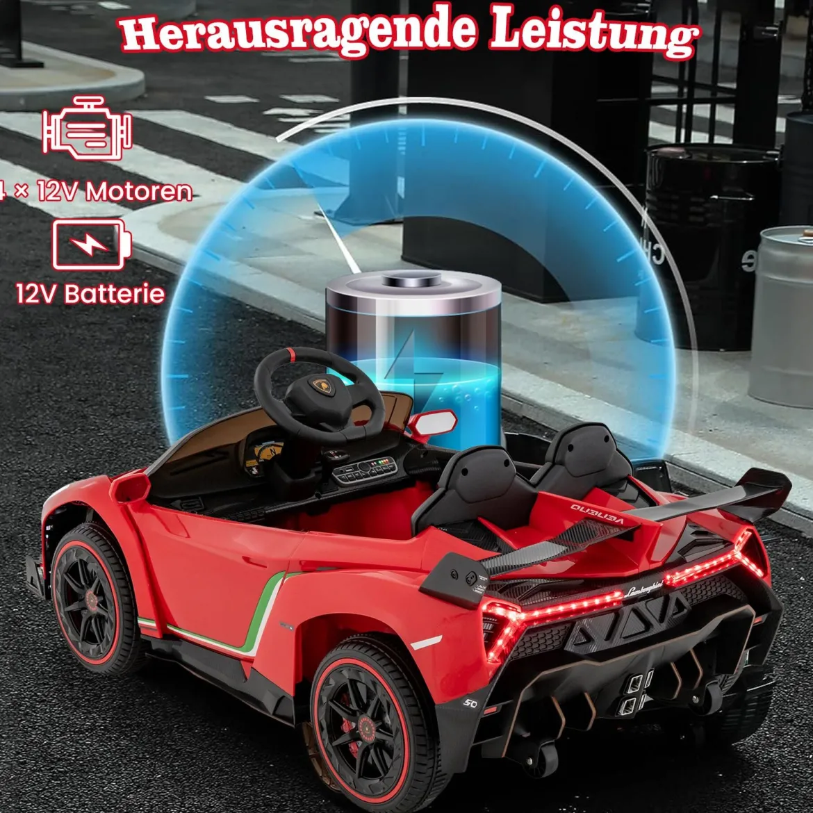 Kinder Lamborghini Elektroauto mit Fernbedienung & LED Scheinwerfer & Hupe & Musik Kinderfahrzeug