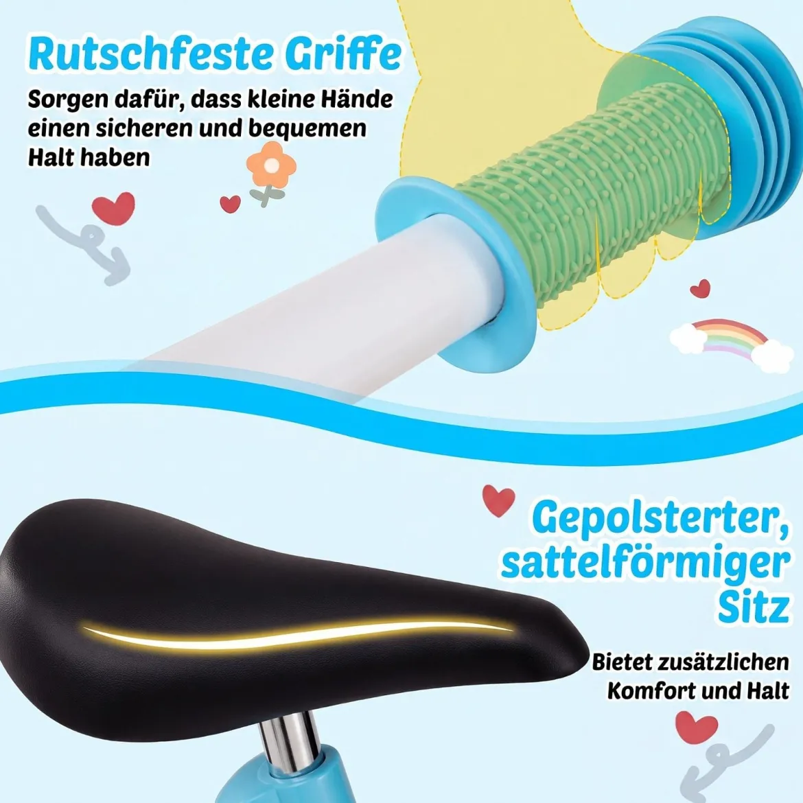 Kinderlaufrad mit Höhenverstellbarem Lenker für Kinder ab 3 Jahren Tragkraft 20 kg Blau