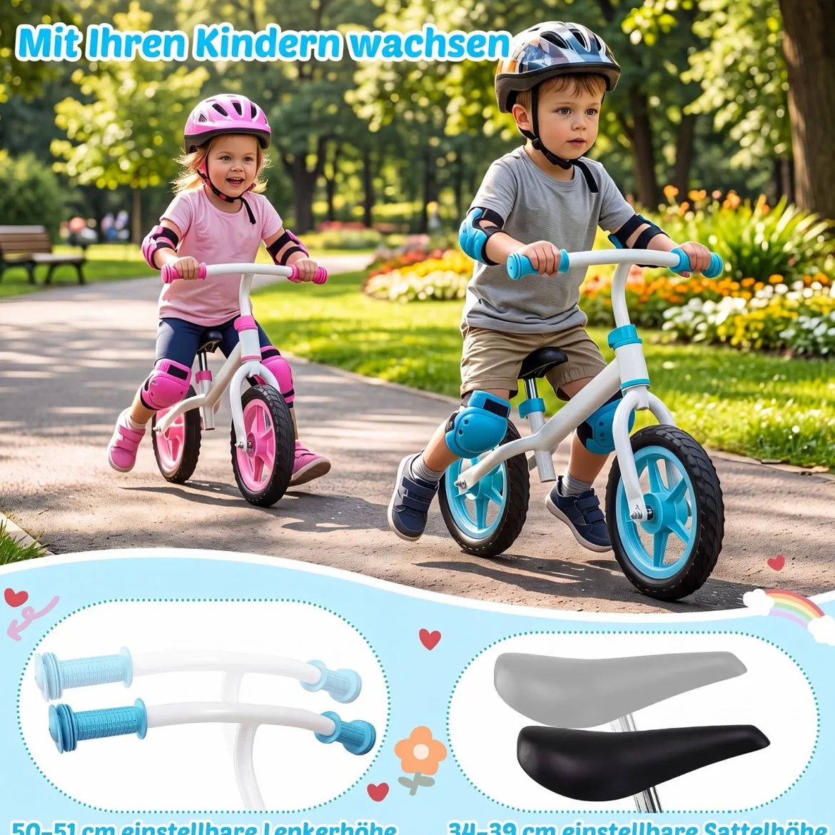 Kinderlaufrad mit Höhenverstellbarem Lenker für Kinder ab 3 Jahren Tragkraft 20 kg Blau