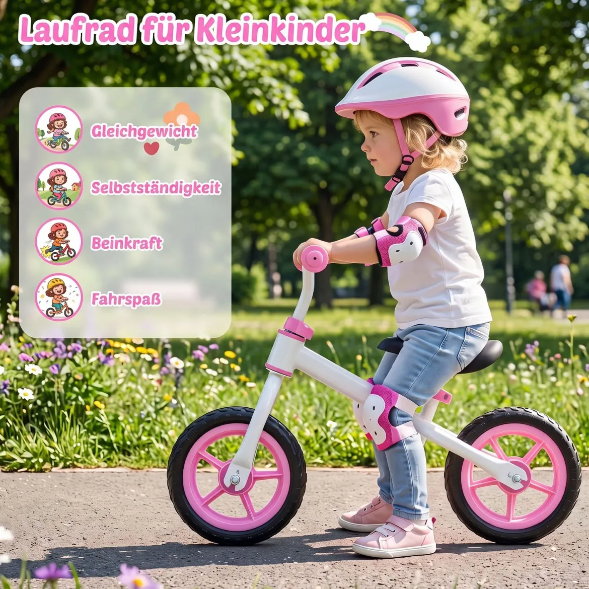 Kinderlaufrad mit Höhenverstellbarem Lenker für Kinder ab 3 Jahren Tragkraft 20 kg Rosa