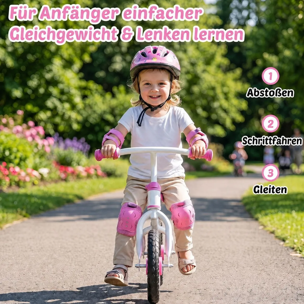 Kinderlaufrad mit Höhenverstellbarem Lenker für Kinder ab 3 Jahren Tragkraft 20 kg Rosa