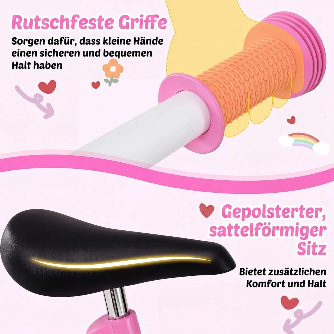 Kinderlaufrad mit Höhenverstellbarem Lenker für Kinder ab 3 Jahren Tragkraft 20 kg Rosa