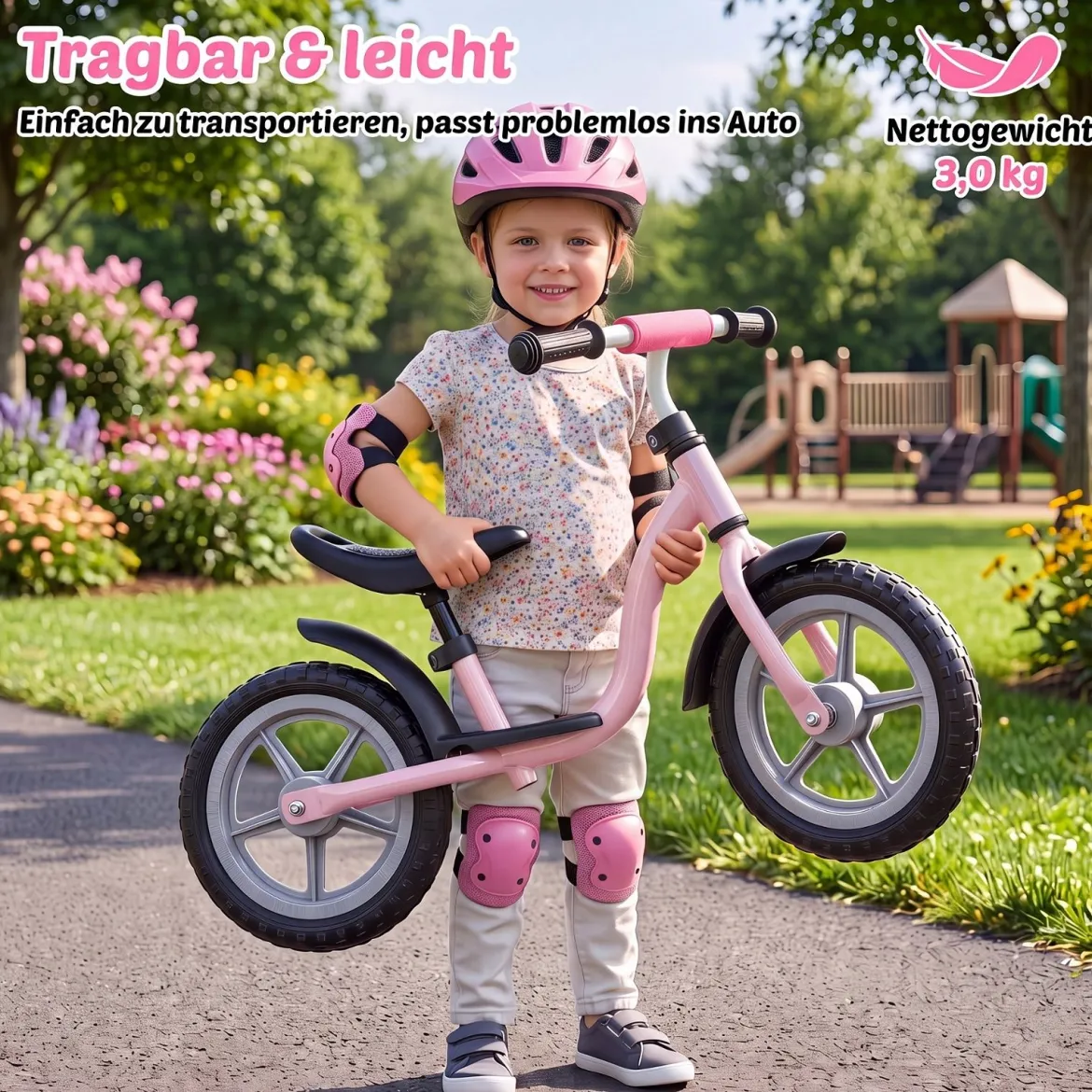 Kinderlaufrad mit Mehrfach Verstellbarem Sattel & Lenker für Kinder ab 3 Jahren Rosa