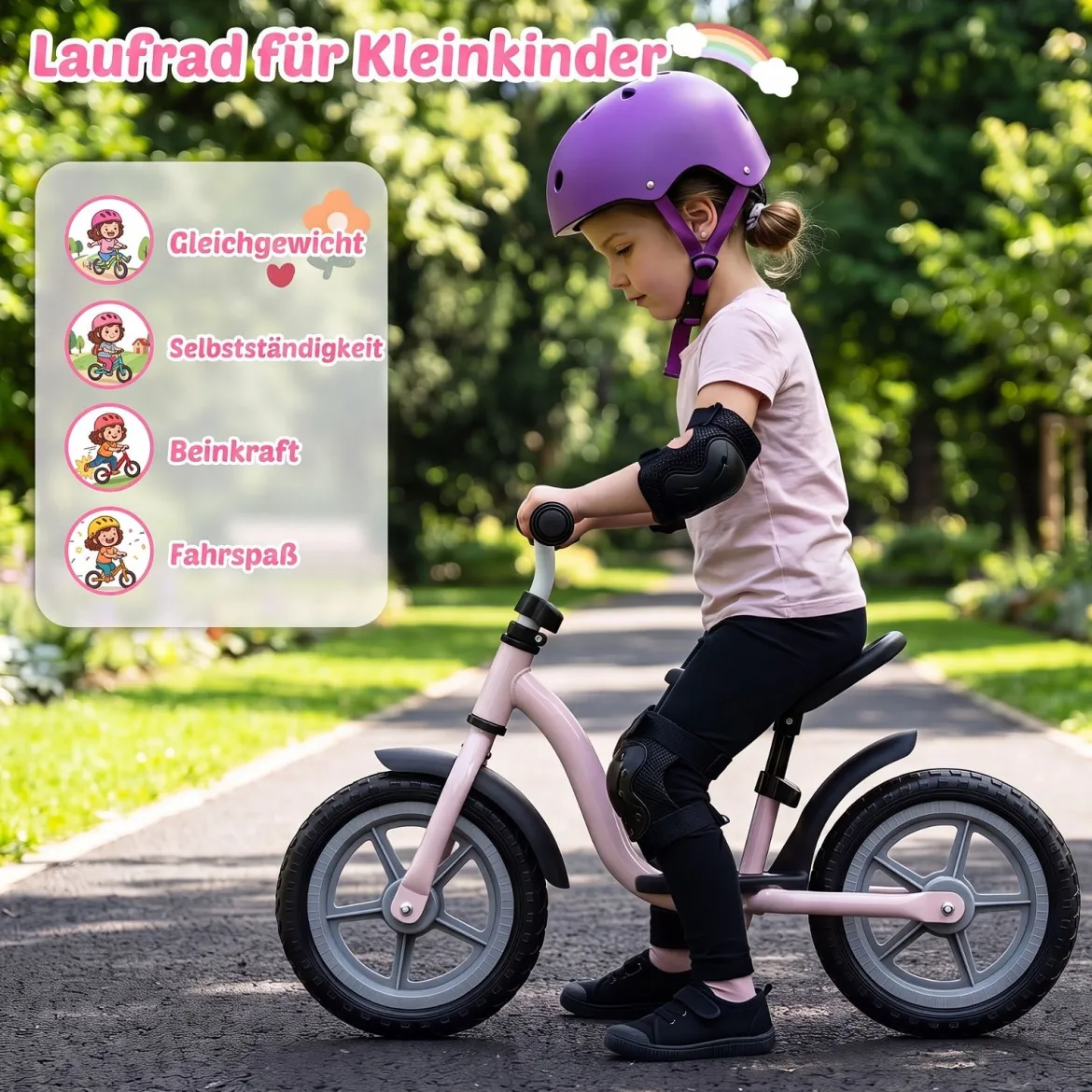 Kinderlaufrad mit Mehrfach Verstellbarem Sattel & Lenker für Kinder ab 3 Jahren Rosa