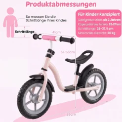 Kinderlaufrad mit Mehrfach Verstellbarem Sattel & Lenker für Kinder ab 3 Jahren Rosa