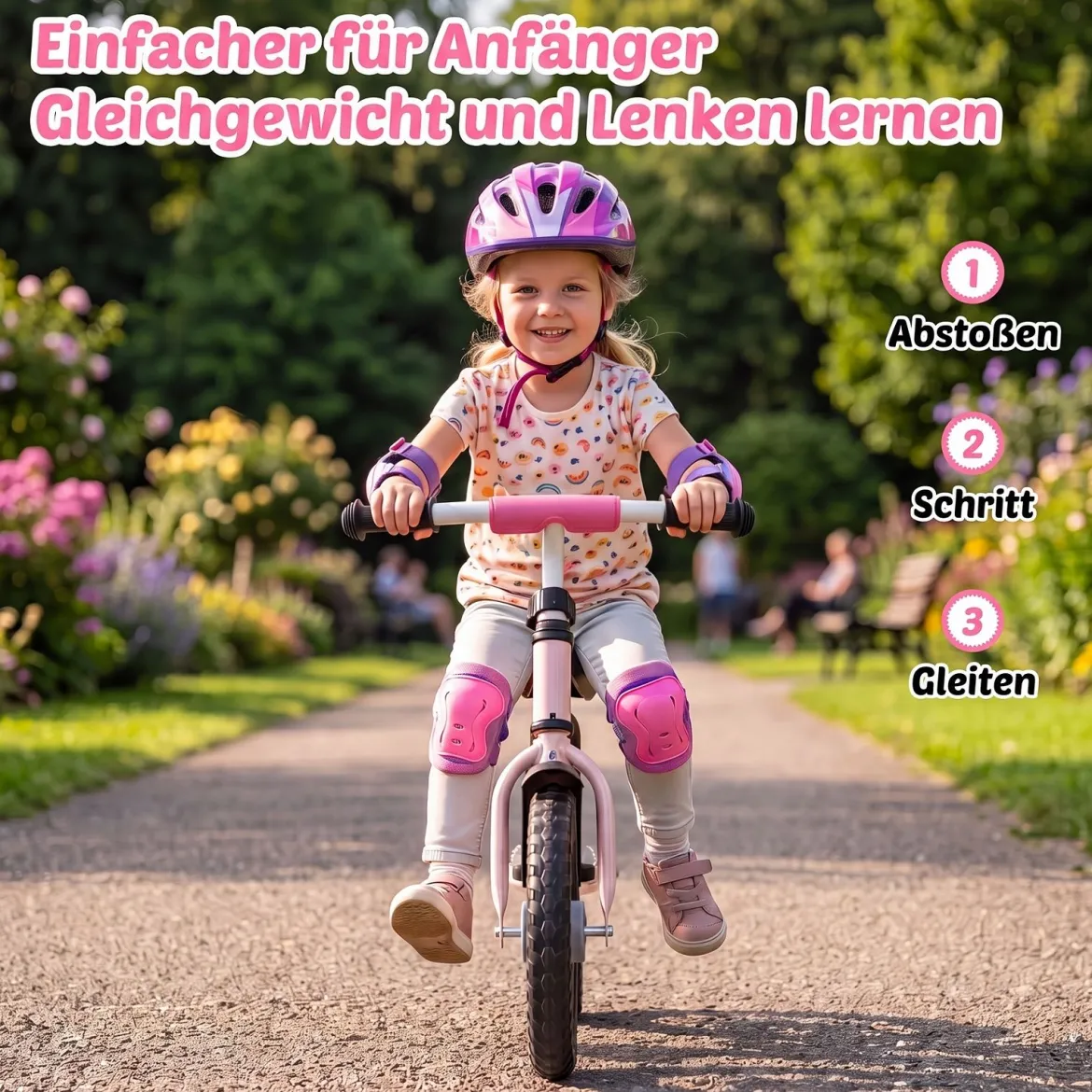 Kinderlaufrad mit Mehrfach Verstellbarem Sattel & Lenker für Kinder ab 3 Jahren Rosa