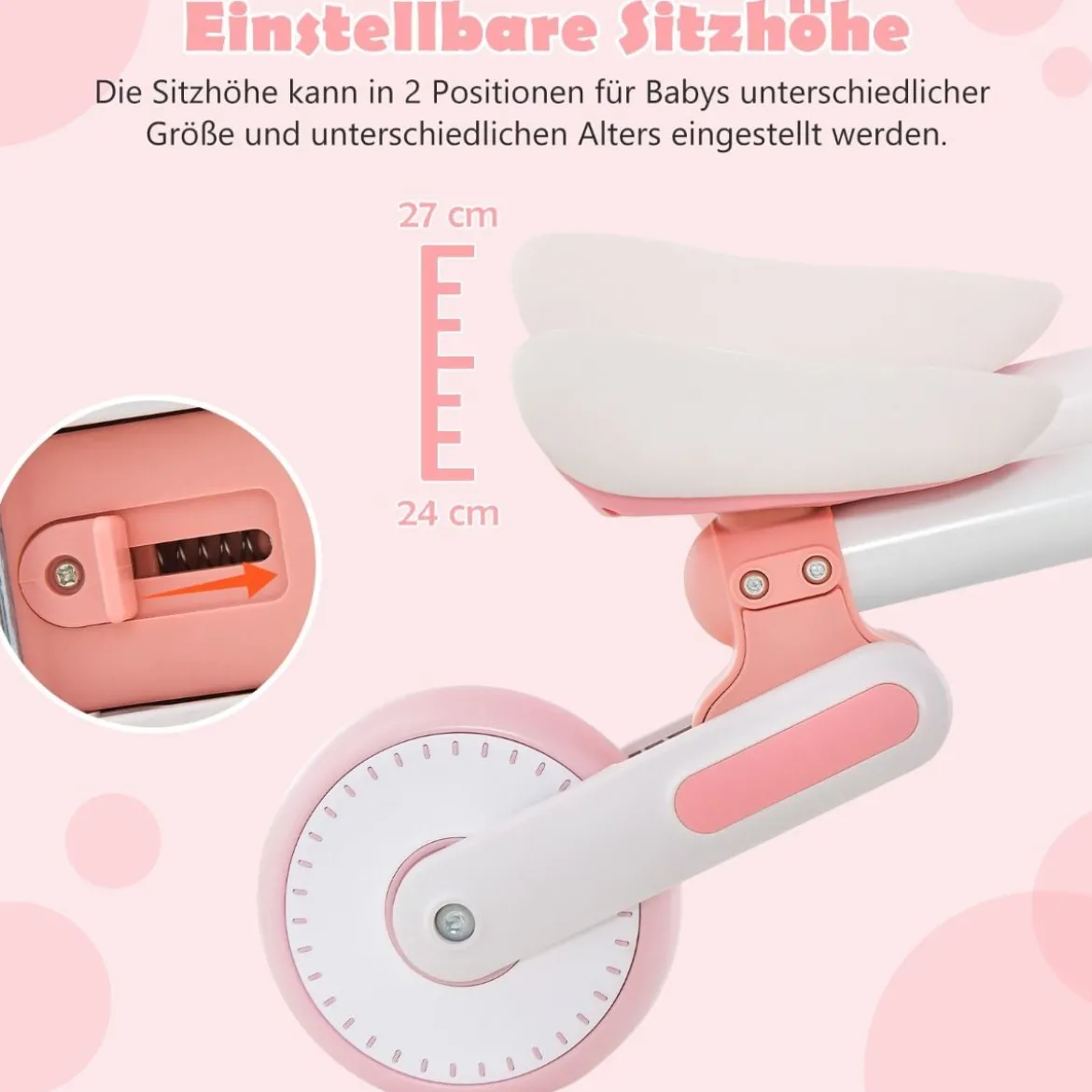 Kinder Laufrad mit Verstellbarer Sitzhöhe & Klappbarem Design Lauflernrad ab 1 Jahre Rosa