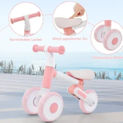 Kinder Laufrad mit Verstellbarer Sitzhöhe & Klappbarem Design Lauflernrad ab 1 Jahre Rosa