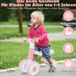 Kinder Laufrad mit Verstellbarer Sitzhöhe & Klappbarem Design Lauflernrad ab 1 Jahre Rosa