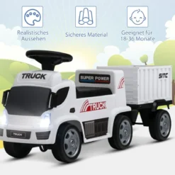 Kinder LKW mit Anhänger & Lenkrad & Musik für Kinder von 18–36 Monaten Weiß