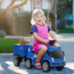 Kinder LKW mit Anhänger & Lenkrad & Musik für Kinder von 18–36 Monaten Blau