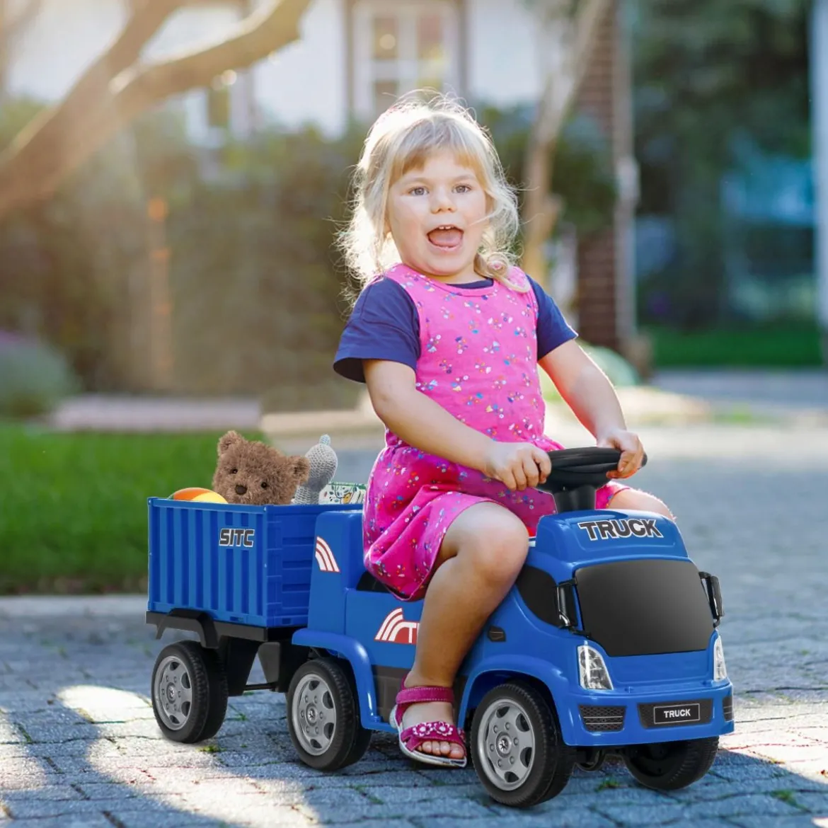 Kinder LKW mit Anhänger & Lenkrad & Musik für Kinder von 18–36 Monaten Blau
