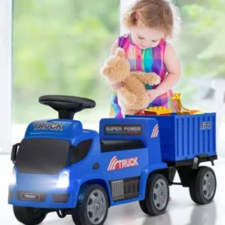Kinder LKW mit Anhänger & Lenkrad & Musik für Kinder von 18–36 Monaten Blau