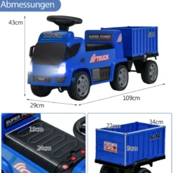 Kinder LKW mit Anhänger & Lenkrad & Musik für Kinder von 18–36 Monaten Blau