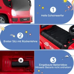 Kinder LKW mit Anhänger & Lenkrad & Musik für Kinder von 18–36 Monaten Rot