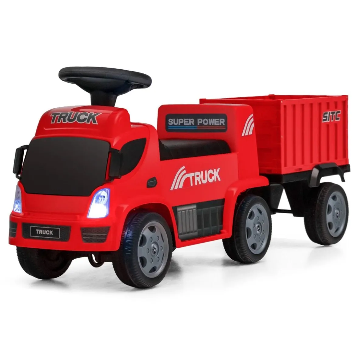 Kinder LKW mit Anhänger & Lenkrad & Musik für Kinder von 18–36 Monaten Rot