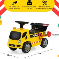 Kinder LKW mit Kippeimer & abnehmbarer Schaufel für Kinder im Alter von 18–36 M. Gelb