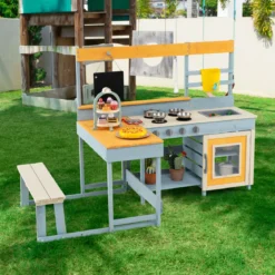 Kinder Matschenküche Fichtenholz Picknicktisch Bank Tafel Wasserbehälter Spüle Zubehör Bunt