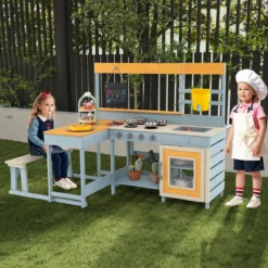 Kinder Matschenküche Fichtenholz Picknicktisch Bank Tafel Wasserbehälter Spüle Zubehör Bunt