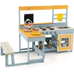 Kinder Matschenküche Fichtenholz Picknicktisch Bank Tafel Wasserbehälter Spüle Zubehör Bunt