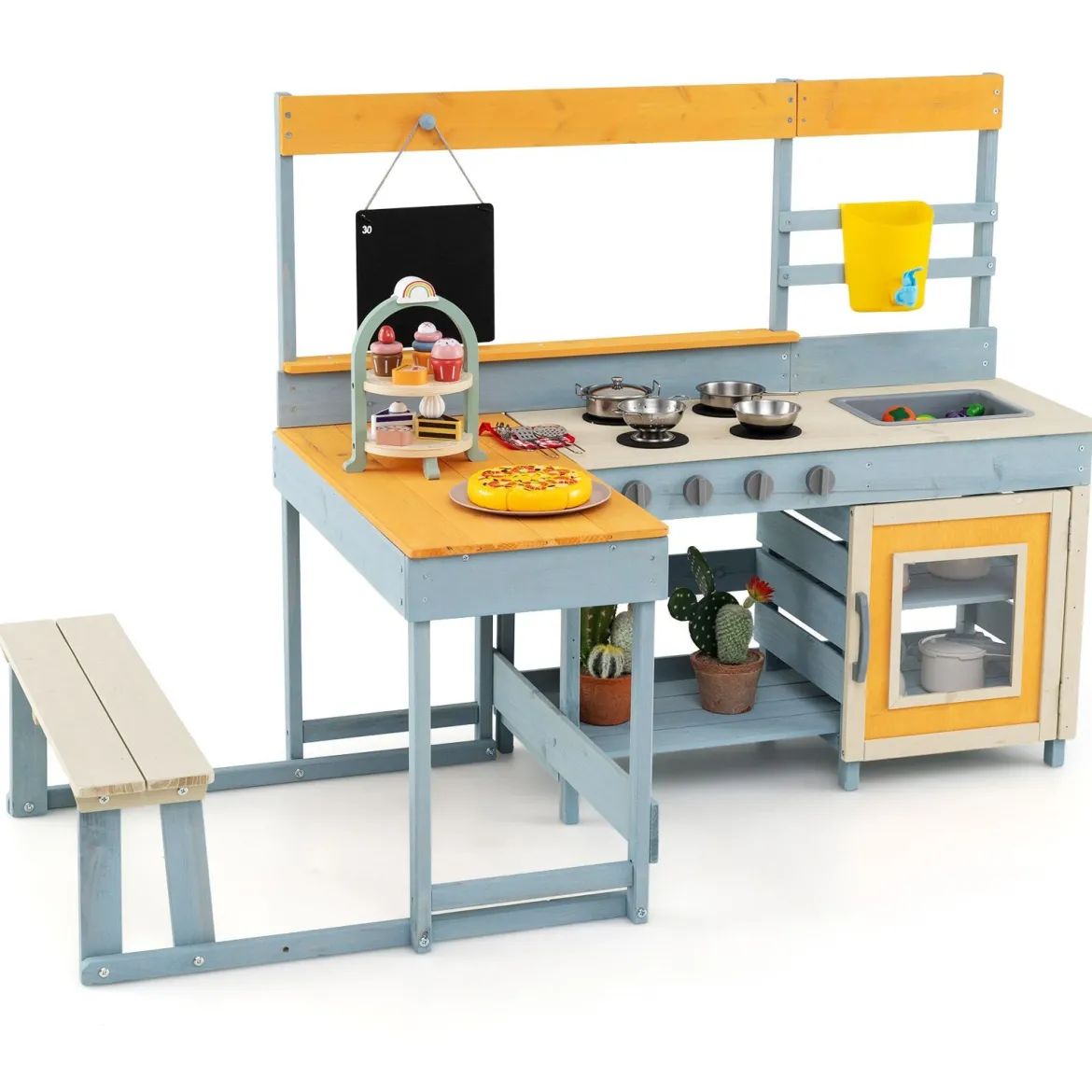 Kinder Matschenküche Fichtenholz Picknicktisch Bank Tafel Wasserbehälter Spüle Zubehör Bunt