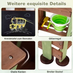Kinder Matschküche Holz Gartenspielküche mit Pflanzkasten & 2 Blumentöpfen für Kinder ab 3 Jahren