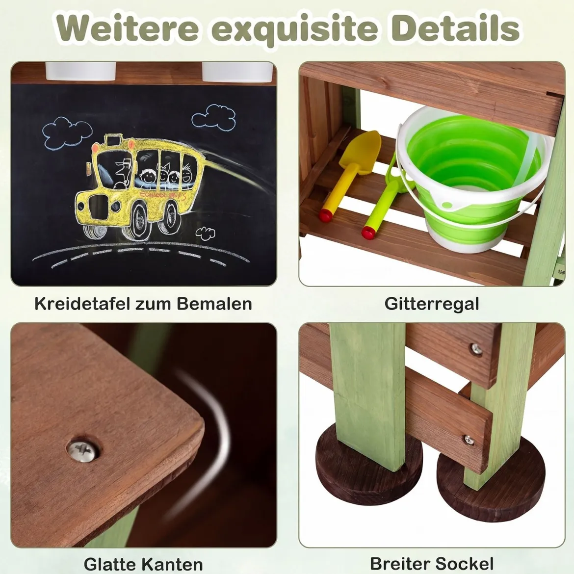 Kinder Matschküche Holz Gartenspielküche mit Pflanzkasten & 2 Blumentöpfen für Kinder ab 3 Jahren
