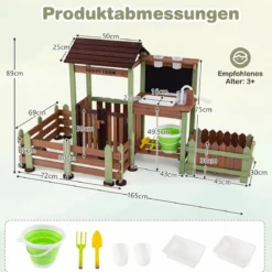 Kinder Matschküche Holz Gartenspielküche mit Pflanzkasten & 2 Blumentöpfen für Kinder ab 3 Jahren