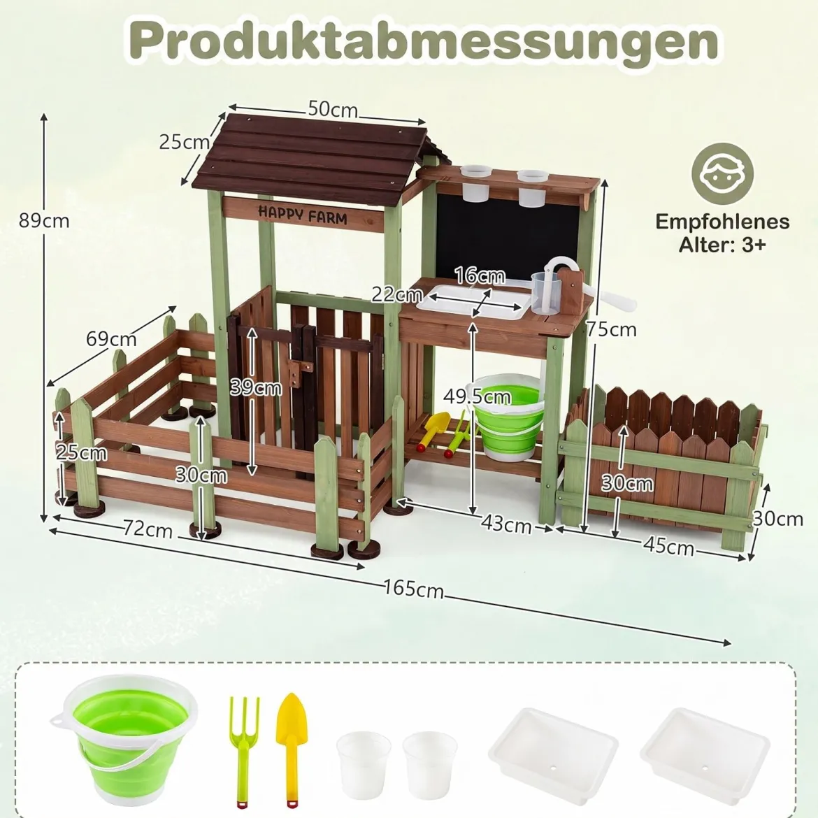 Kinder Matschküche Holz Gartenspielküche mit Pflanzkasten & 2 Blumentöpfen für Kinder ab 3 Jahren