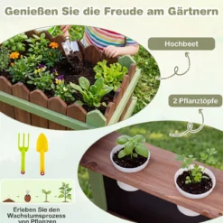 Kinder Matschküche Holz Gartenspielküche mit Pflanzkasten & 2 Blumentöpfen für Kinder ab 3 Jahren