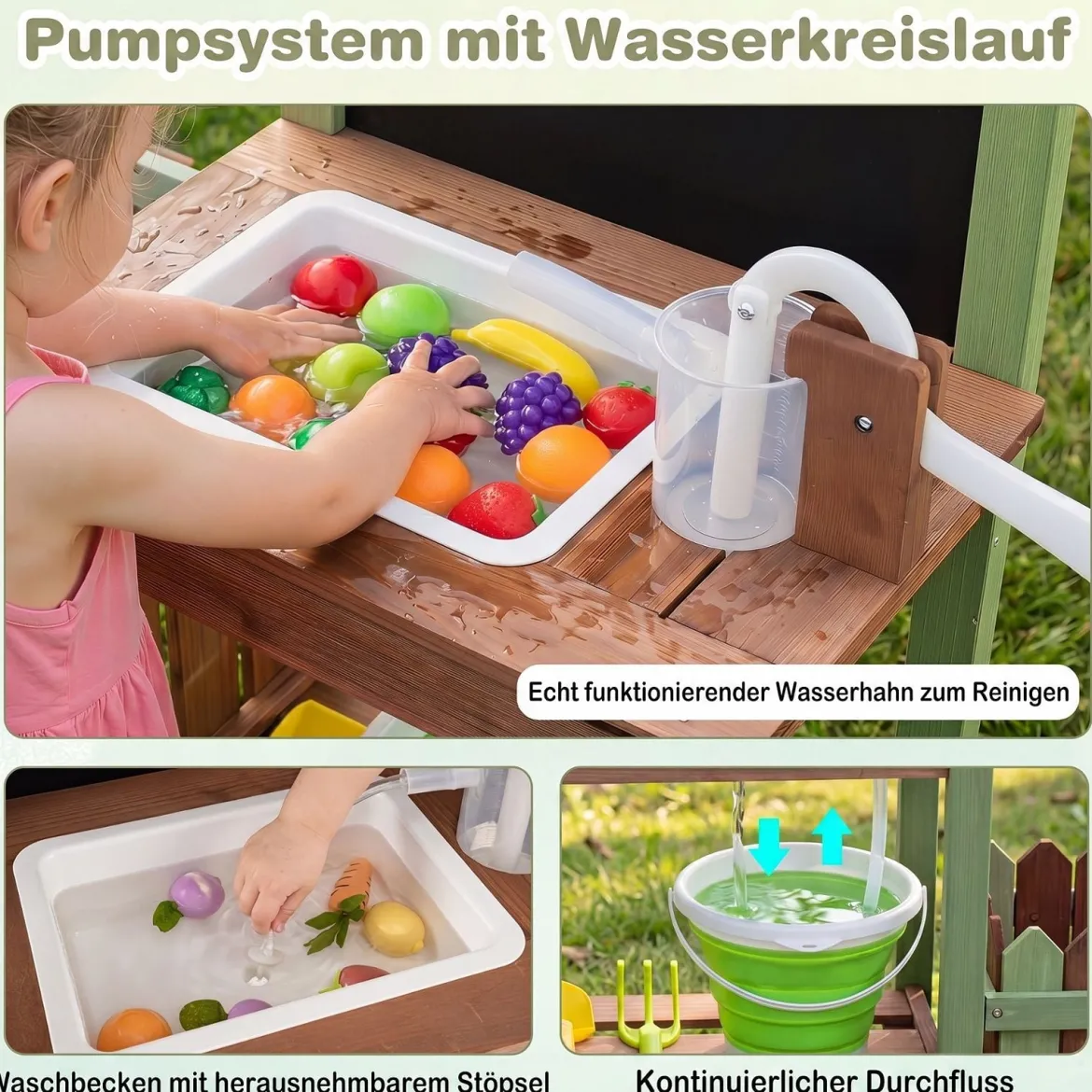 Kinder Matschküche Holz Gartenspielküche mit Pflanzkasten & 2 Blumentöpfen für Kinder ab 3 Jahren