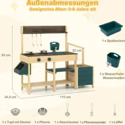 Kinder Matschküche mit Pflanzkasten & Rankgitter Outdoor Kinderküche mit Wasserfunktion Natur + Grün