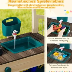 Kinder Matschküche mit Pflanzkasten & Rankgitter Outdoor Kinderküche mit Wasserfunktion Natur + Grün