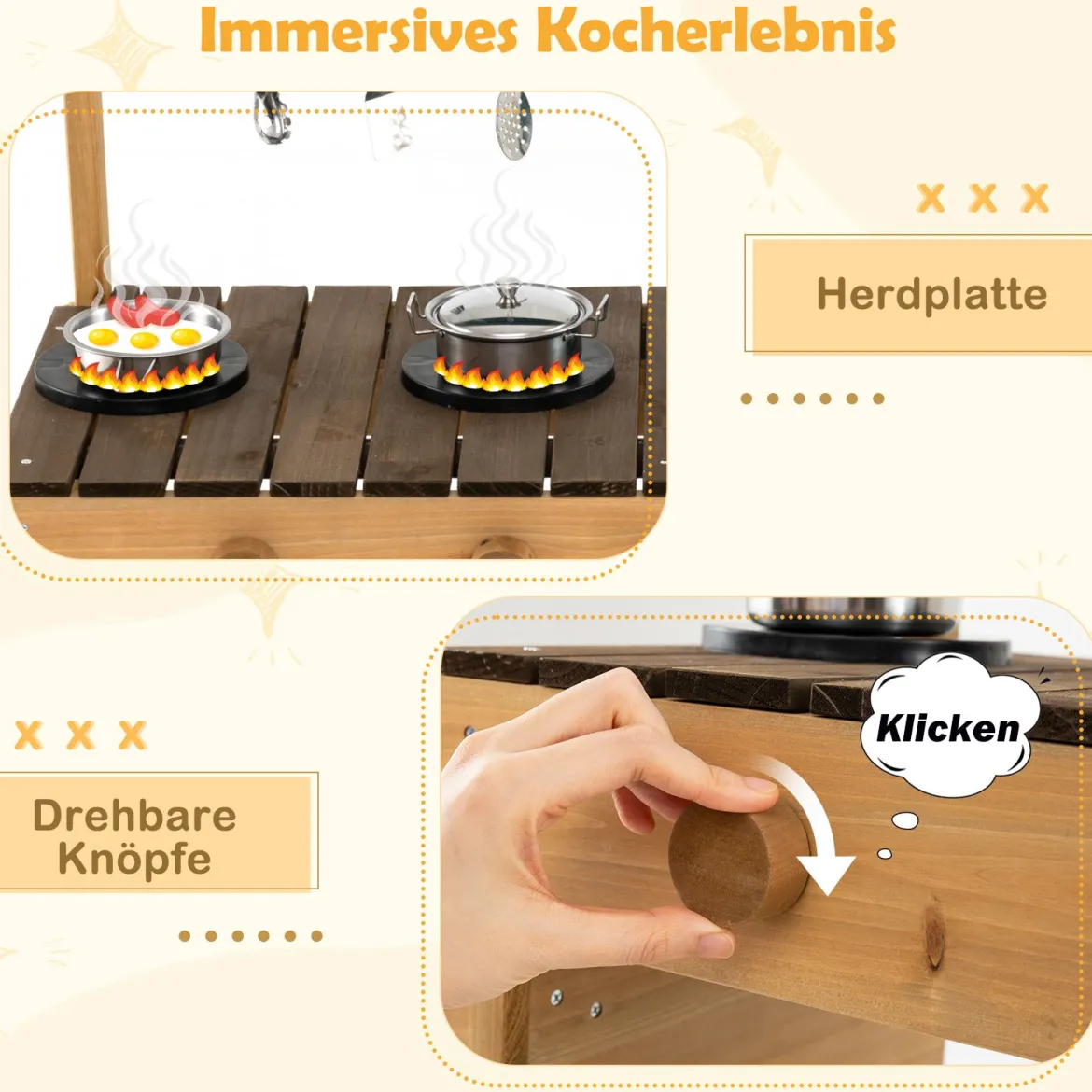 Kinder Matschküche mit Pflanzkasten & Rankgitter Outdoor Kinderküche mit Wasserfunktion Natur + Braun