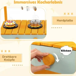 Kinder Matschküche mit Pflanzkasten & Rankgitter Outdoor Kinderküche mit Wasserfunktion Gelb + Hellgrün