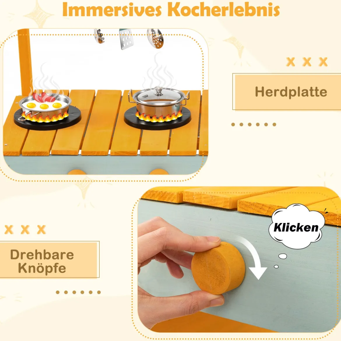 Kinder Matschküche mit Pflanzkasten & Rankgitter Outdoor Kinderküche mit Wasserfunktion Gelb + Hellgrün